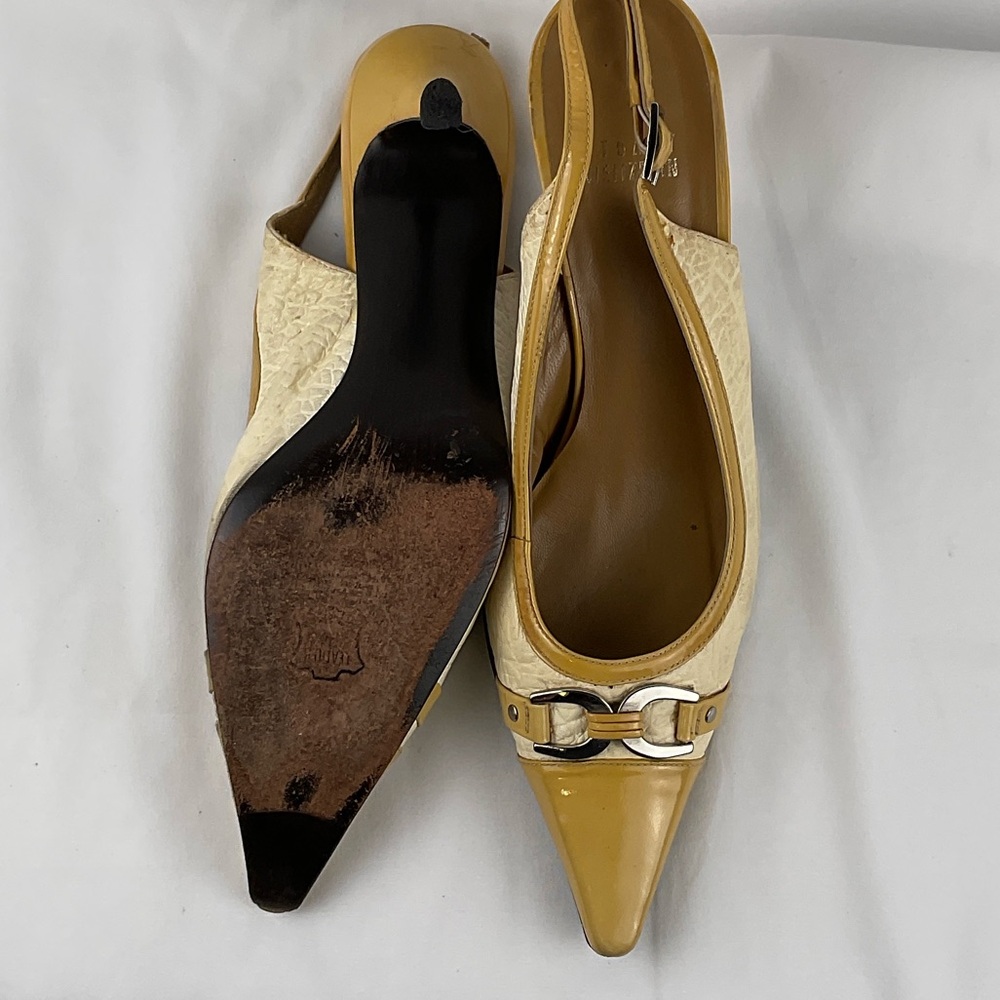 Stuart Weitzman‎ Yellow and Cream Slingback Heels - Picture 9 of 9